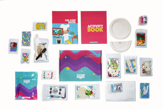 Top-down view of all the items in the Worldly Expedition monthly kids subscription box